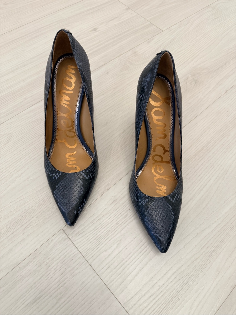 Sam Edelman Black Snake-Embossed Pointed Toe Pumps